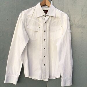 House Of Lords Off White Mens Long sleeve Button Down embroidered Shirt